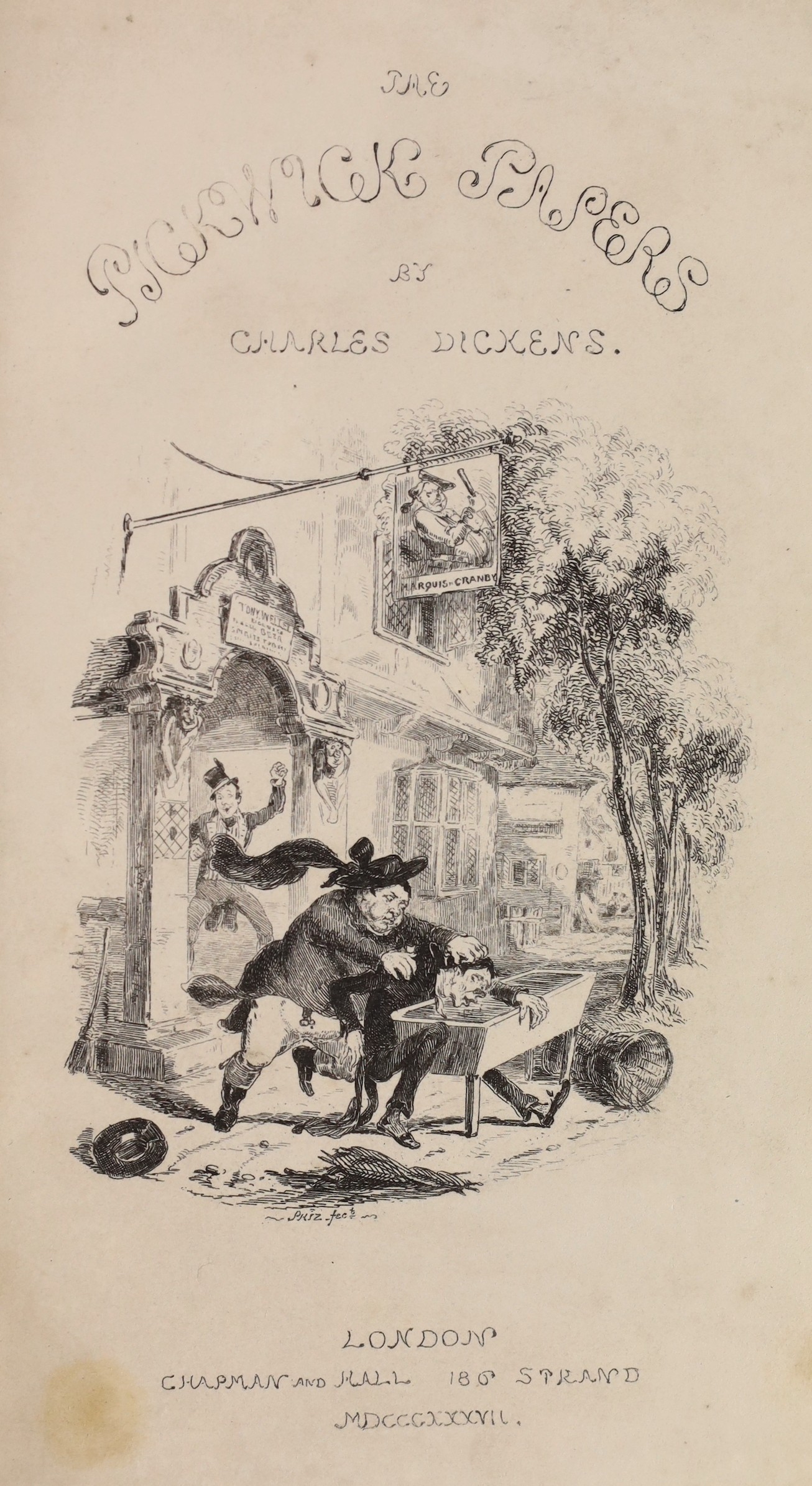 Dickens, Charles - The Posthumous Papers of the Pickwick Club. ‘’Pickwick Papers’’, 1st edition in book form, with mixed 1st state points, stab holes present, 8vo, half calf with marbled boards by Rivière & Son, with fro